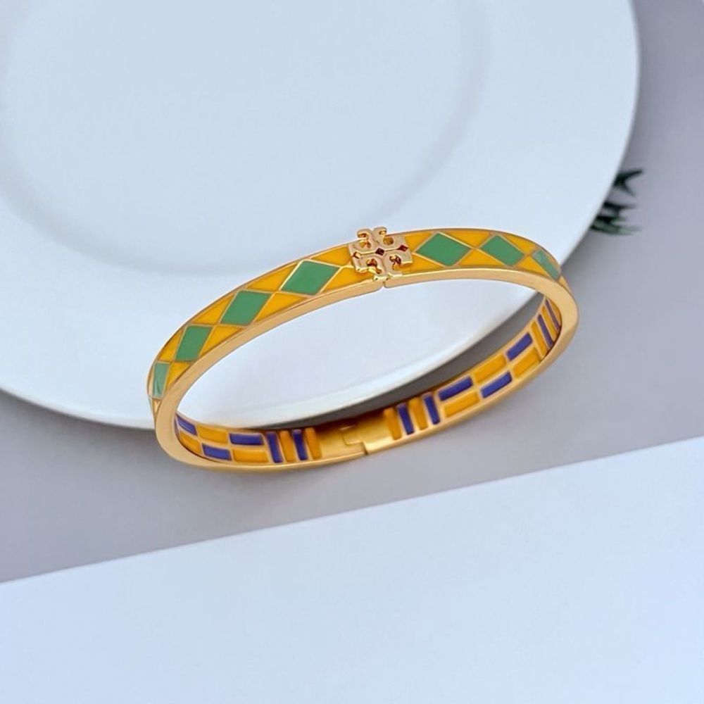 Tory Burch Gold Bracelet with Green and Blue Enamel